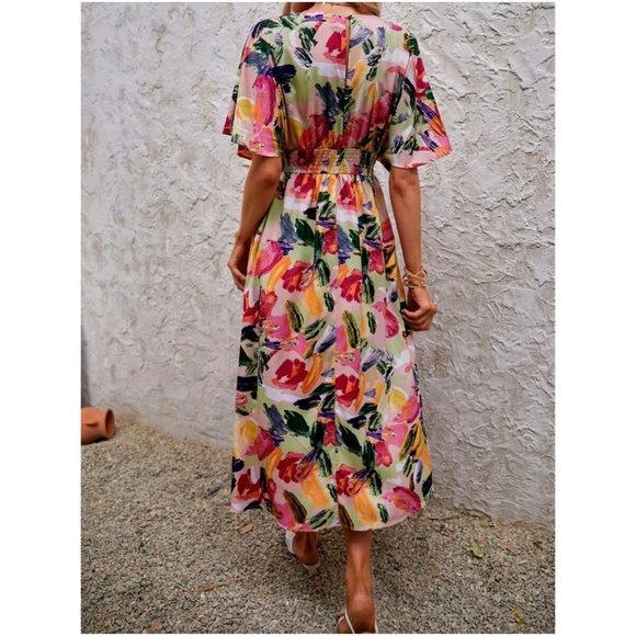 Boho Watercolor Split Thigh Maxi Dress - Picture 5 of 5